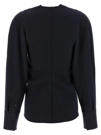 Victoria Beckham Womens Navy Twisted-neckline Textured Stretch-woven Blouse In Blue