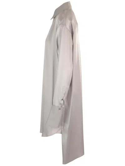 Loewe Unstructured Silk Shirtdress Dresses Grey In Neutral