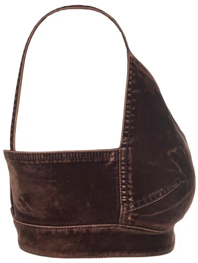 Loewe Velvet Denim Strappy Top In Brown