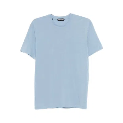 Tom Ford Crew Neck Cotton Blend T-shirt In Blue