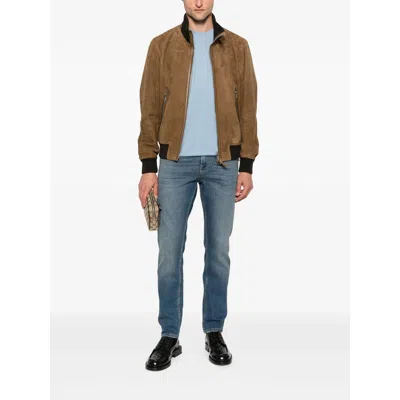 Tom Ford Crew Neck Cotton Blend T-shirt In Blue