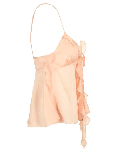 Chloé Flowy Silk Top With Ruffle And Tie