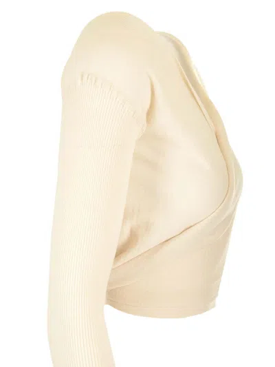 Rick Owens Wrap Top In Wool Knit Jackets White In Neutral