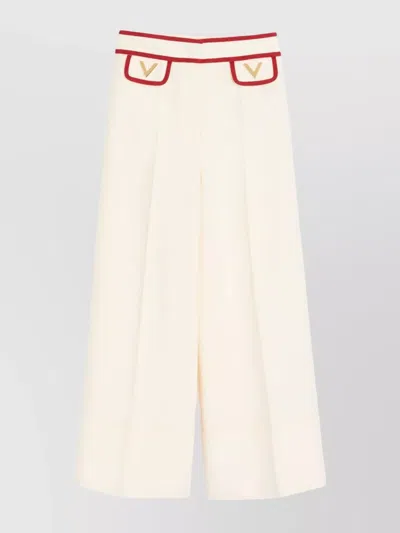 Valentino Ivory Trousers With Gold V In White