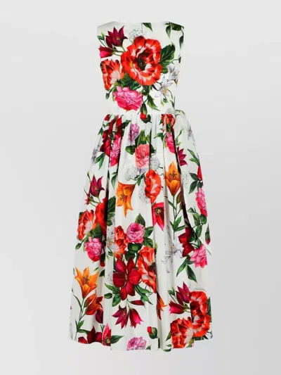 Dolce & Gabbana Sleeveless Dress In Cotton Poplin Flower Print In Animal Print