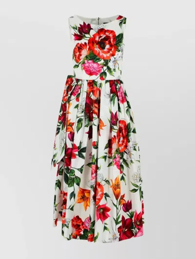 Dolce & Gabbana Sleeveless Dress In Cotton Poplin Flower Print In Animal Print