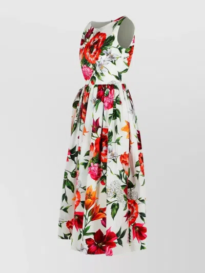 Dolce & Gabbana Sleeveless Dress In Cotton Poplin Flower Print In Animal Print