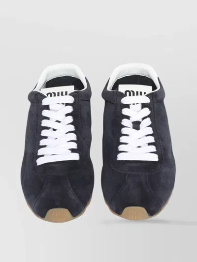 Miu Miu Feather Suede Low-top Sneakers With Rubber Sole