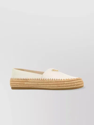 Prada Round Toe Leather Espadrilles In Neutral