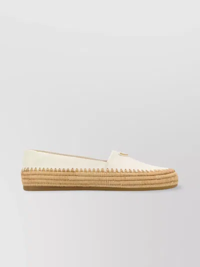 Prada Round Toe Leather Espadrilles In Neutral