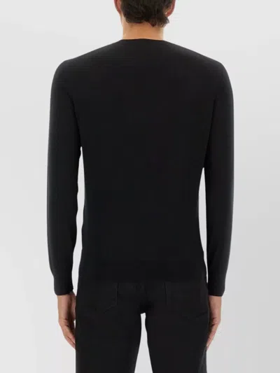 Tom Ford V-neck Black Wool Jersey With Long Sleeves In Black