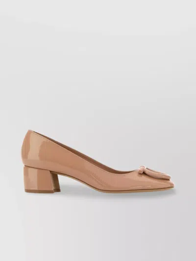 Ferragamo Leather Mara 40 Pumps With Block Heel In Nude