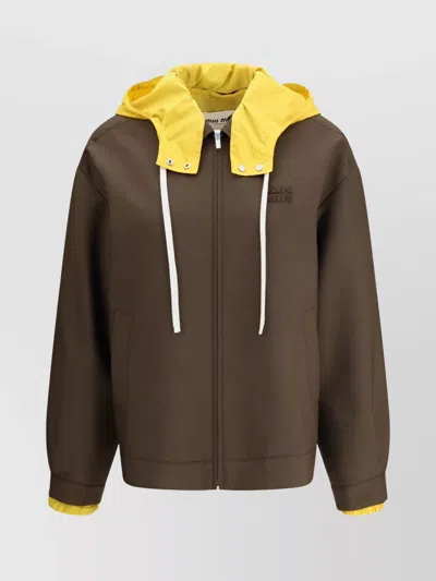 Miu Miu Hooded Bomber Jacket Detachable Hood In Brown