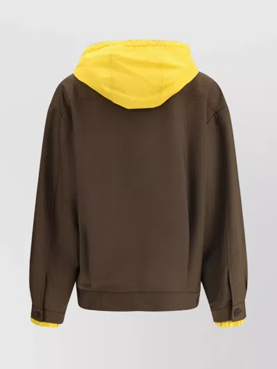Miu Miu Hooded Bomber Jacket Detachable Hood In Brown