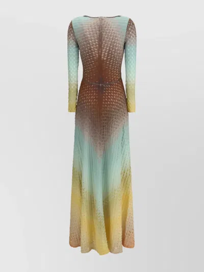 Missoni Plunging Metallic Ombre Knit Long-sleeve Maxi Dress