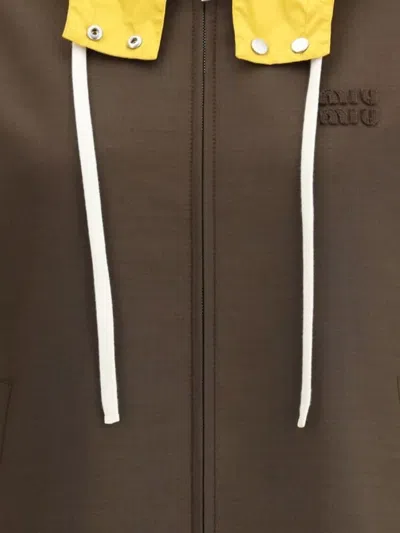 Miu Miu Hooded Bomber Jacket Detachable Hood In Brown