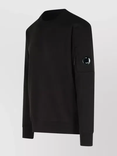 C.p. Company Cp Company Diagonal Raised Fleece Crew Neck Lens Sweatshirt In Black