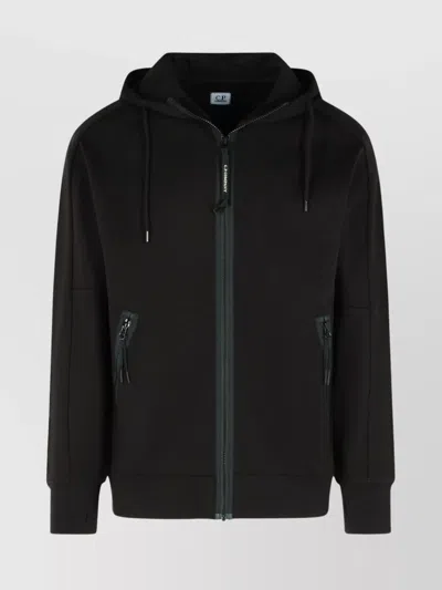C.p. Company Sweatshirts Hooded Open In Diagonal Raised Fleece Clothing In Black