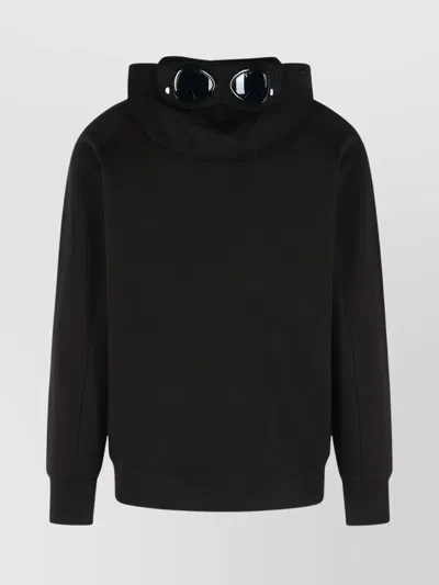 C.p. Company Sweatshirts Hooded Open In Diagonal Raised Fleece Clothing In Black