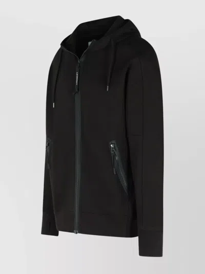 C.p. Company Sweatshirts Hooded Open In Diagonal Raised Fleece Clothing In Black