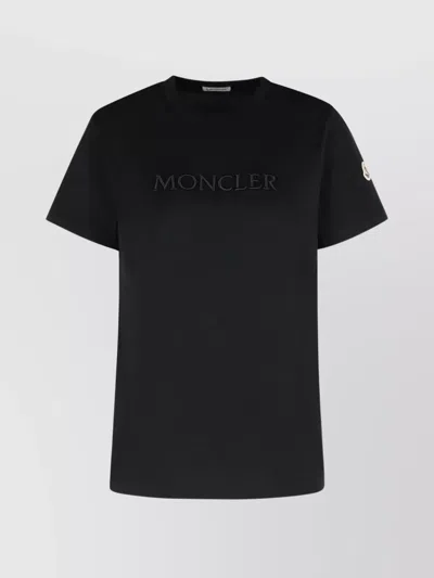 Moncler Black T-shirt With Embroidered Logo On The Front And Logo Patch On The Sleeve In Cotton Woma In Black