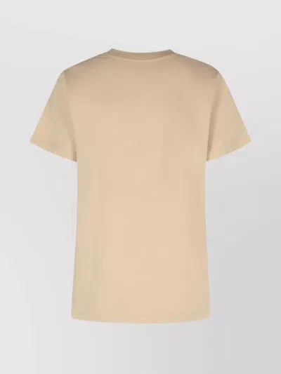 Moncler Ribbed Neutrals Cotton T-shirt With Embossed Logo Details In Neutral