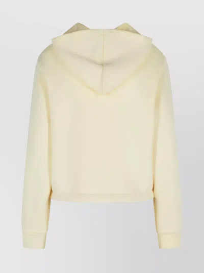 Moncler Cream Cotton Blend Hooded Sweatshirt With Zip In Multi