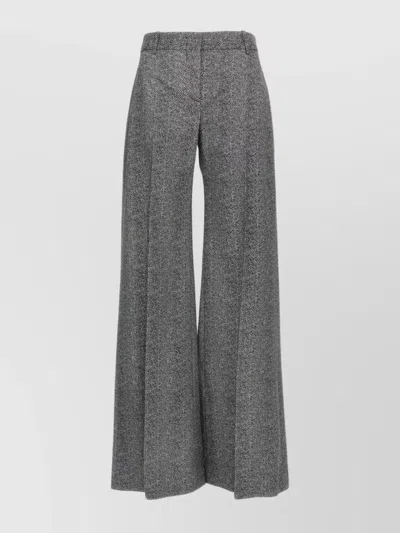 Ermanno Scervino Wide-leg High Waist Trousers With Herringbone Pattern In Gray