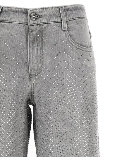 Ermanno Scervino Crystal Embellished Denim Pockets In Gray