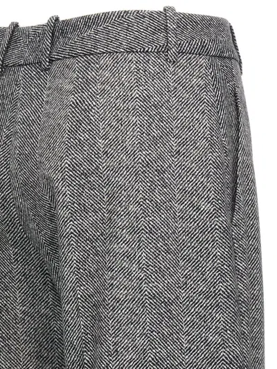 Ermanno Scervino Wide-leg High Waist Trousers With Herringbone Pattern In Gray