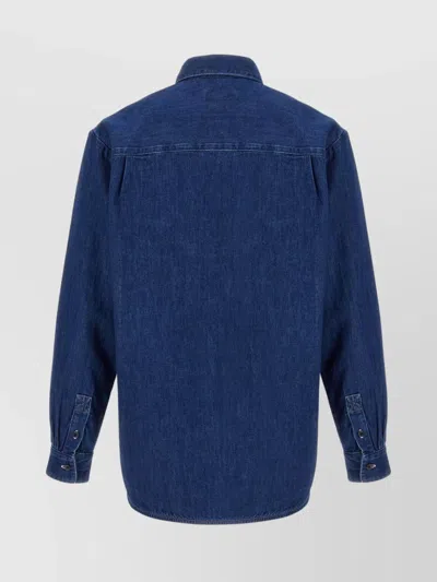 Apc A.p.c. Button-down Denim Shirt With Logo Detail In Blue