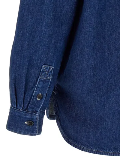Apc A.p.c. Button-down Denim Shirt With Logo Detail In Blue