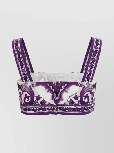 Dolce & Gabbana Women Maiolica Print Poplin Bralette Top In Purple