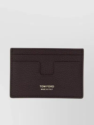 Tom Ford Bordeaux Card Holder With Embossed Logo Lettering On The Front In Grained Leather Man In Brown