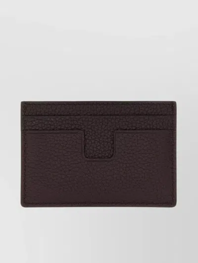 Tom Ford Bordeaux Card Holder With Embossed Logo Lettering On The Front In Grained Leather Man In Brown