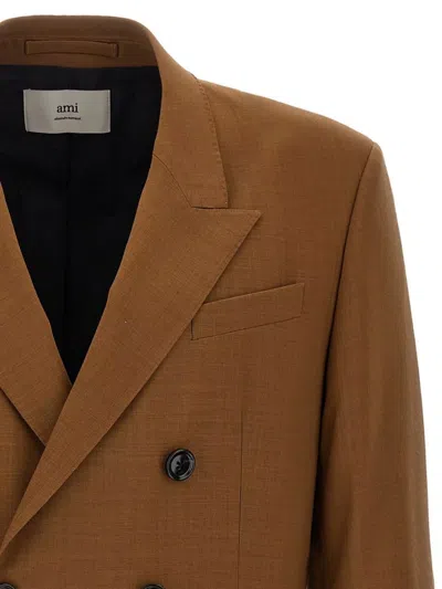 Ami Alexandre Mattiussi Ami Double-breasted Light Wool Twill Blazer In Brown