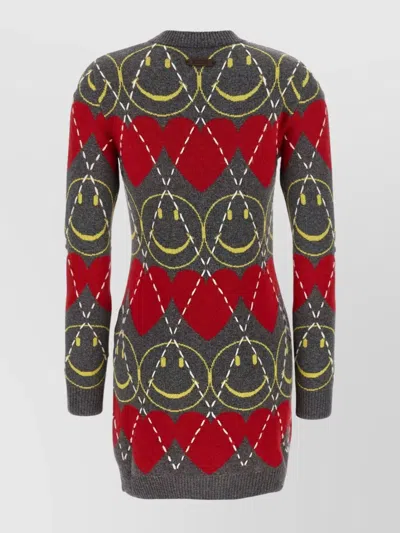 Moschino Crew Neck Long Sleeve Graphic Dress In Multi