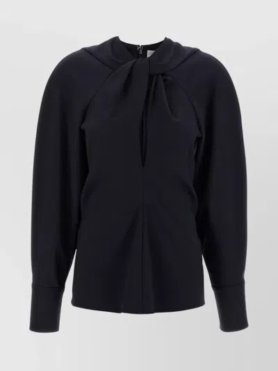 Victoria Beckham Womens Navy Twisted-neckline Textured Stretch-woven Blouse In Blue