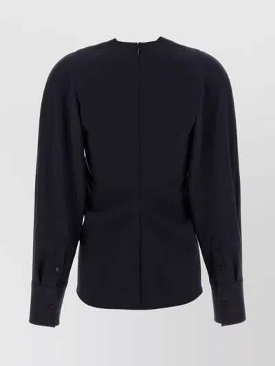 Victoria Beckham Womens Navy Twisted-neckline Textured Stretch-woven Blouse In Blue