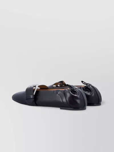 Ganni Buckle Strap Ballerinas With Rounded Square Toe In Blue