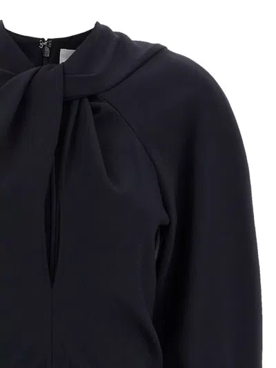 Victoria Beckham Womens Navy Twisted-neckline Textured Stretch-woven Blouse In Blue