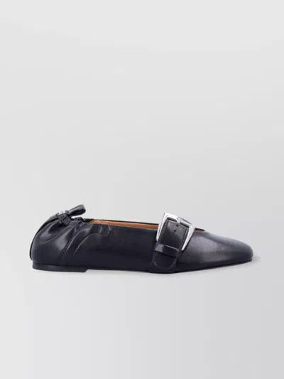 Ganni Buckle Strap Ballerinas With Rounded Square Toe In Blue