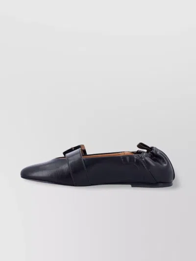 Ganni Buckle Strap Ballerinas With Rounded Square Toe In Blue