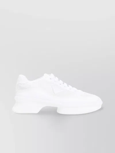 Prada Almond Toe Lace-up Rubber Sole Sneakers In White