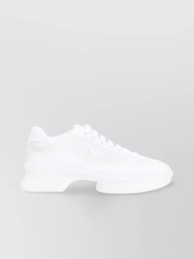 Prada Almond Toe Lace-up Rubber Sole Sneakers In White