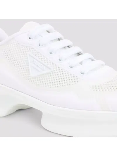 Prada Almond Toe Lace-up Rubber Sole Sneakers In White
