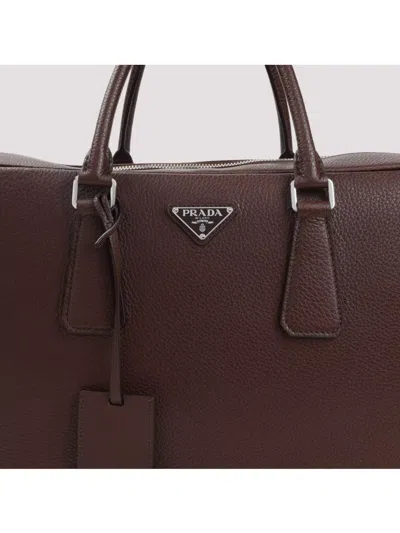 Prada Textured Leather Briefcase With Polished Hardware In Brown