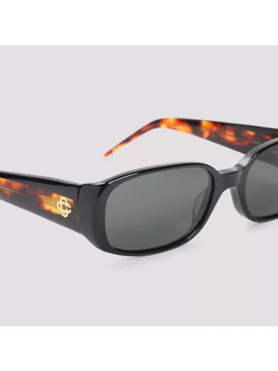 Casablanca Bold Rectangular Frame Sunglasses With Tortoiseshell Accents In Black