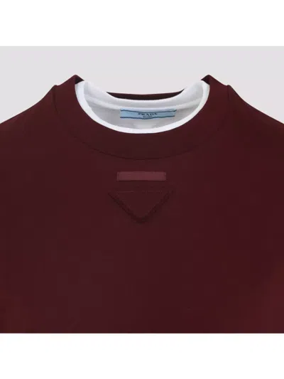 Prada Amaranth T-shirt In Cotton Jersey In Burgundy