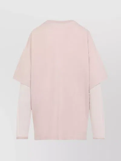 Acne Studios Distressed Crew Neck T-shirt With Mesh Sleeves In Pink